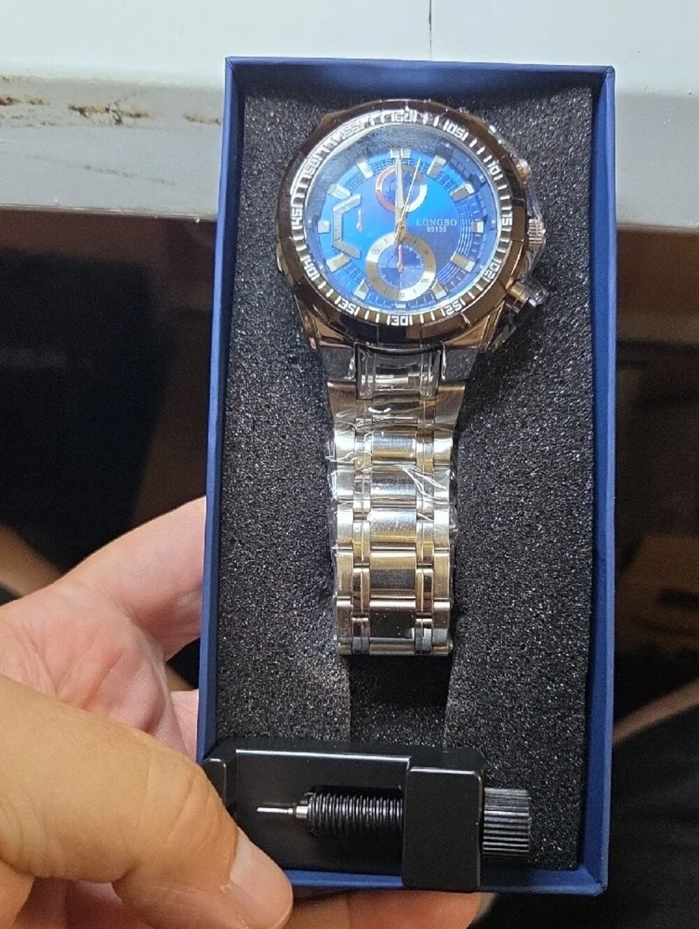 Blue Men's Stainless Steel Chronograph Watch